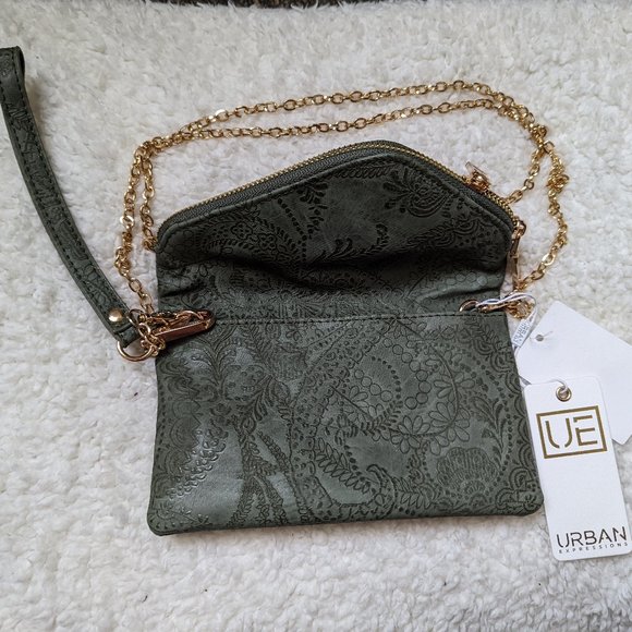 NWT Olive Green Paisley Vegan Leather Crossbody Bag - Picture 2 of 3